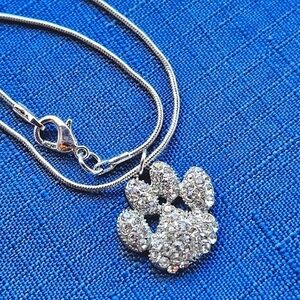 Silver and Rhinestone Paw Print Necklace
